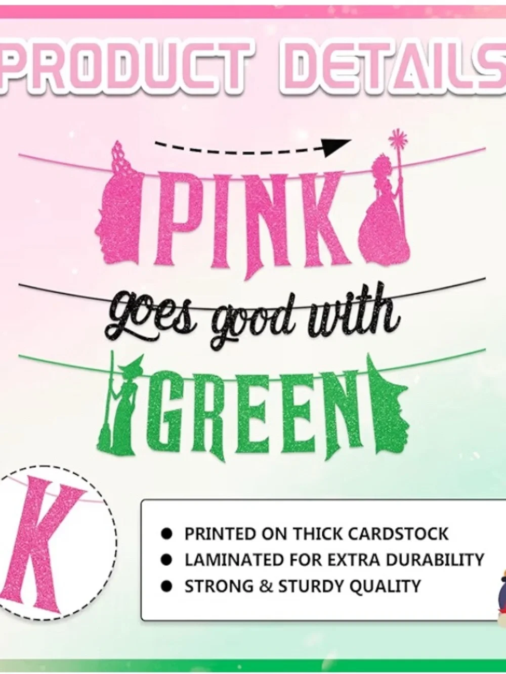Wicked Decorations Banner Glitter Pink Goes Good With Green & wicked heart tin